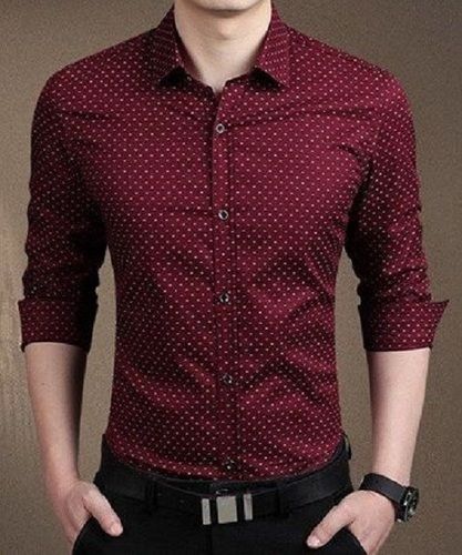 Breathable Men Lightweight And Fashionable Comfortable Printed Maroon Cotton Shirt