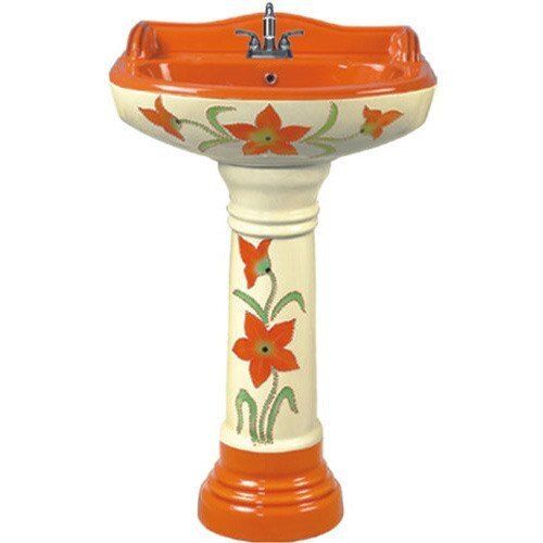 Floral Printed Pedestal Wash Basin