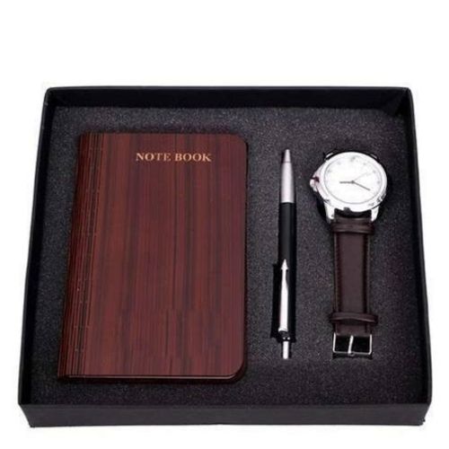 Brown Printed Corporate Gift Set Included Pen, Watch And Notebook