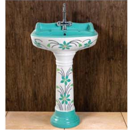 सिंपल फ्लोरल डिज़ाइन वॉल माउंटिंग क्रैक एंड स्क्रैच रेज़िस्टेंस ब्लू एंड व्हाइट वॉश बेसिन