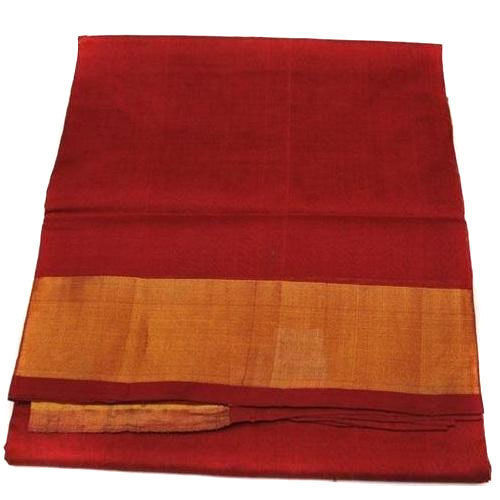 Brown Traditional Wear Comfortable Light Weight Plain Cotton Saree For Ladies 