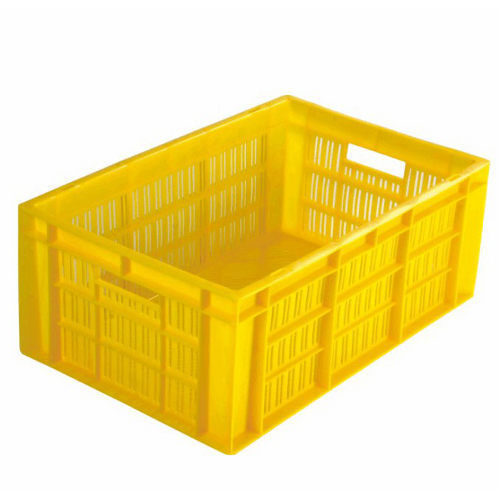 Unbreakable Lightweight And Strong Rectangular Yellow Fruit Plastic Crate