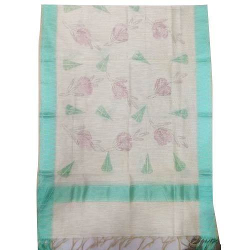 White And Sea Green Rectangular 2.5 Meter Length Printed Cotton Dupatta 