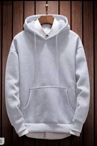 White Plain Dyed With Kangaroo Pocket Man Full Sleeves Hoodie 