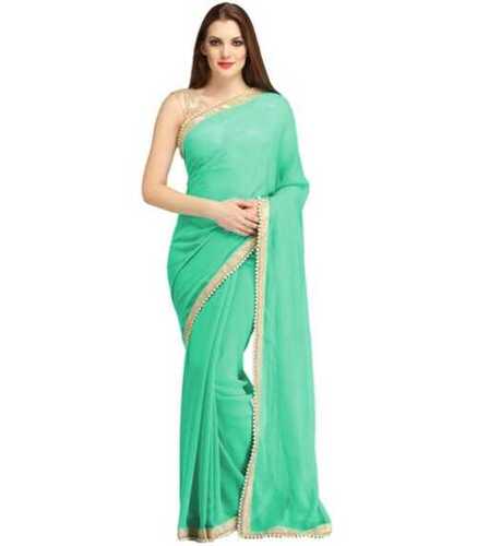 Cotton Silk Women Lightweight Elegant Look Casual Wear Beautiful Plain Light Green Saree