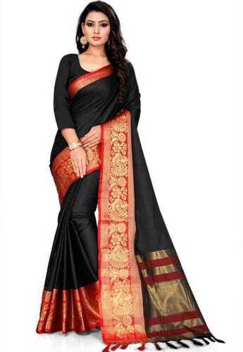 Cotton Silk Women Lightweight Elegant Look Party Wear Beautiful Printed Black And Red Saree