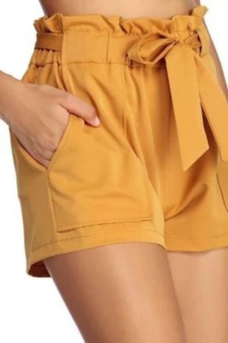 Comfortable And Breathable Gray 2 Pocket Plain Yellow Cotton Ladies Short