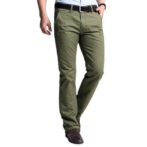 Mens Casual Regular Fit Green Cotton Trouser