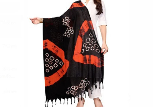 Black Printed Stylish Design Length 2 Meter Silk And Cotton Ladies Stole 