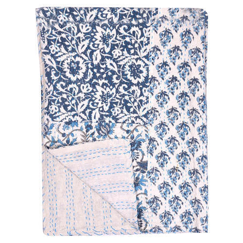 Blue Color Printed Comfortable Light Weight Handicrafts Cotton Kantha Quilt Stand Up Pouch