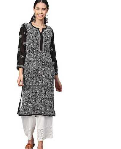 Chikankari Hand Embroidered Straight Light Weight Kurta Bust Size: 38 Inch (In)