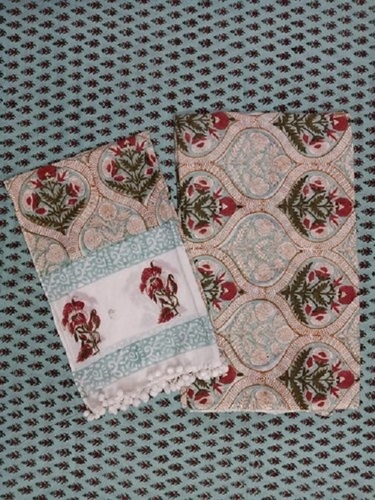 Cotton Fabric Unstitched Salwar Suit Set - Customizable Fit, Hand Block Printed Design, Breathable and Skin-Friendly