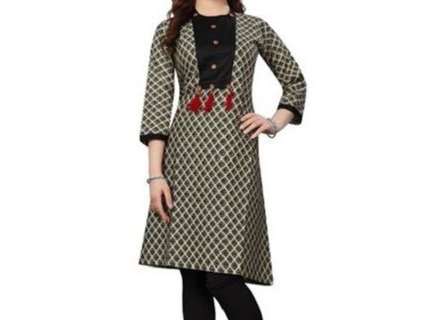 Silk Simple Style And Daily Wear Sleeves With Printed Pattern Cotton Kurti For Ladies