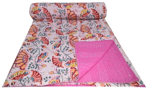 हल्के वज़न का सॉफ्ट और आरामदायक मल्टीकलर हैंडमेड फ्लोरल कांथा क्विल्ट