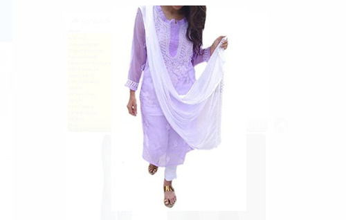 Indian Purple Modern And Stylish Regular Fit Printed Chikan Suit For Ladies 