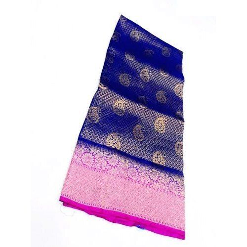 Blue And Pink Party Wear Printed Cotton Silk Saree For Ladies