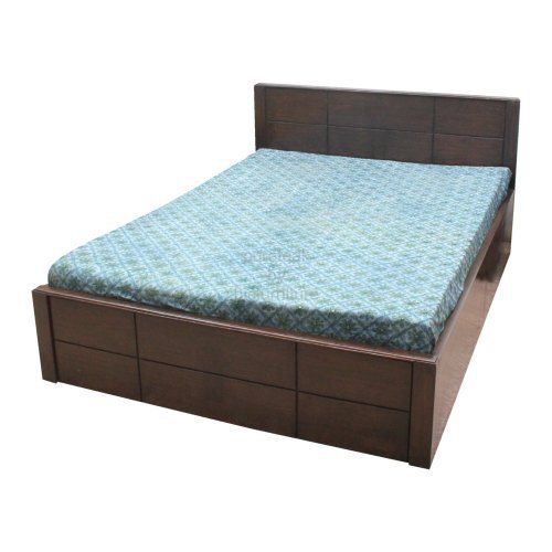 Handmade Brown Modern Design Rectangular Polished Finish Teak Wood Double Bed