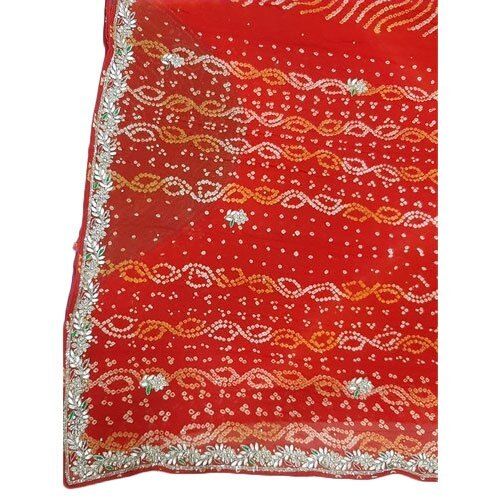 Red Comfortable Stylish And Breathable Designer Pure Bandhani Saree For Ladies