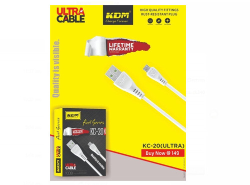 1.5 मीटर लंबाई 8v Kc-20 Kdm माइक्रो व्हाइट और सिल्वर Usb डेटा केबल