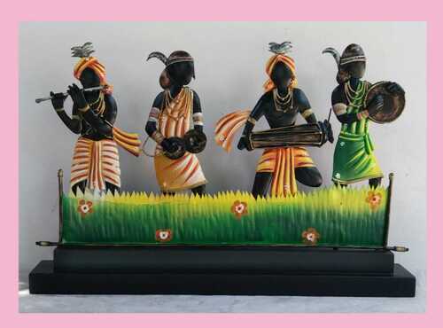 Eco-Friendly 10 Inches Height Multicolor Handicraft Tribal Music Theme Brass Statue 