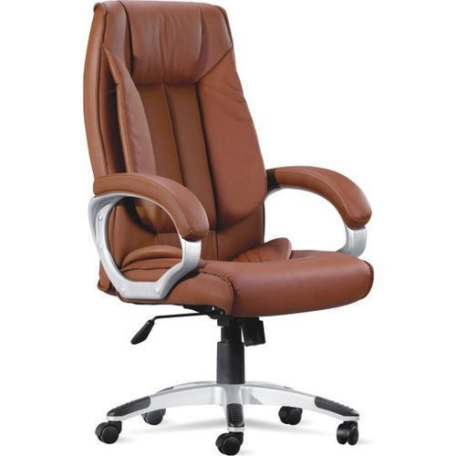 Leatherette Reevolving High Back Brown Mild Steel Designer And Comfortable Boss Office Chair