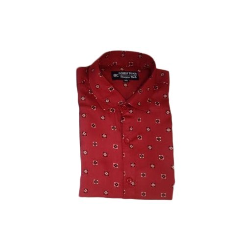Men's Breathable Formal Wear Printed Red Full Sleeve Cotton Shirts - Cotton Material, Available Sizes (S, M, L, XL, XXL) | Features: Quick Dry, Washable, Ideal for Summer
