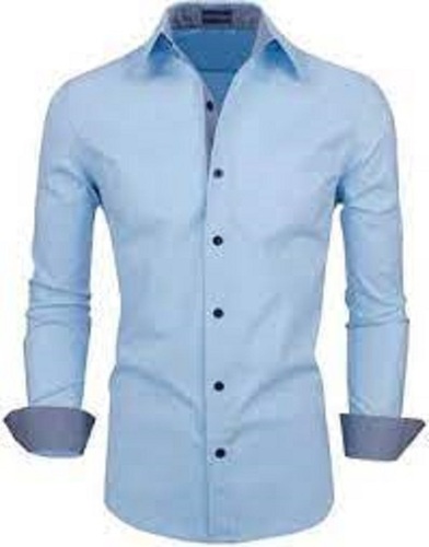 Breathable Casual Wear Skin Friendly Blue Plain Full Sleeve Collar Neck Cotton Shirts For Men 