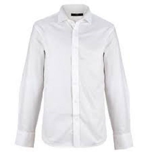 White Plain Full Sleeve Collar Neck Cotton Shirts For Men, Breathable  Gender: Male