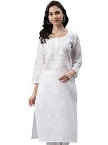 Washable Straight Stitched With Modern And Attractive Designs Ladies Full Sleeves White Kurtis