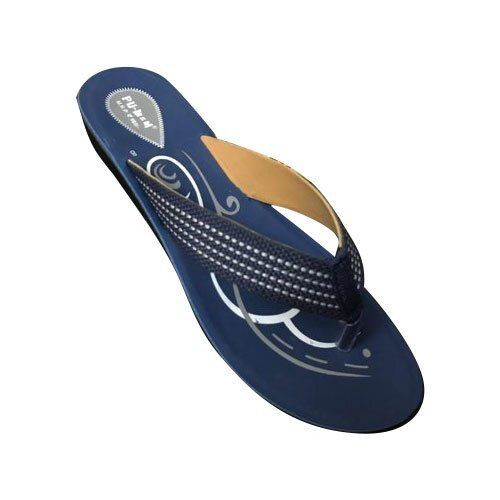 Summer Suitable And Comfortable To Wear Printed Blue Ladies Designers Pu Slippers