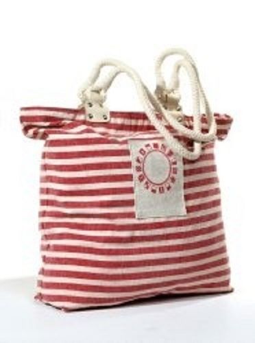 Red And White 5 Kilogram Capacity Flexi Loop Handle Stripped Pattern Reusable Cotton Shopping Bag 