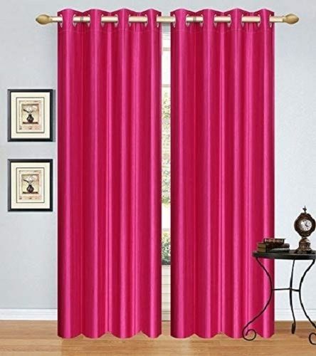 7 Feet Length Durable And Washable Faux Silk Pink Curtain With Eylets Design: Modern