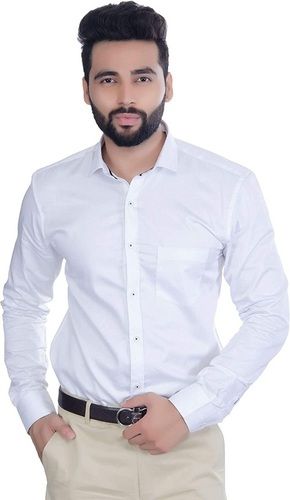 Pack Of 1 White Colour Plain Solid Full Sleeves Mens Formal Cotton Shirt Age Group: 22 Year