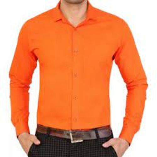 Men'S Soft Cotton Fabric Lightweight And Breathable Casual Plain Orange Shirt Collar Style: Straight