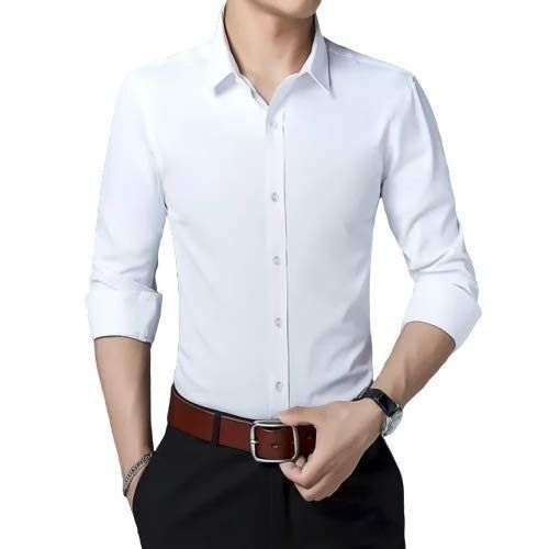 Washable Full Sleeve Pure Plain Cotton Slim Fit Solid Formal White Men Shirt