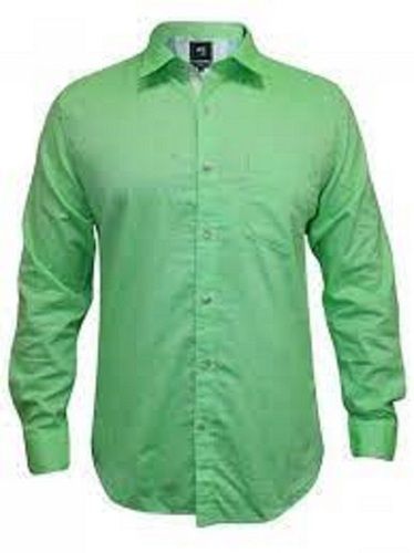 Green Plain Full Sleeve Collar Neck Cotton Shirts For Men, Breathable  Gender: Male