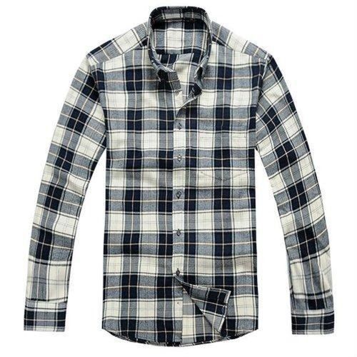 Washable Simple Casual Wear Checked Black & White Full Sleeve Cotton Shirts For Mens 