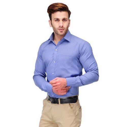 Light Sky  Blue Mens Breathable Full Sleeves Classic Collar Plain Cotton Shirts For Casual Wear 