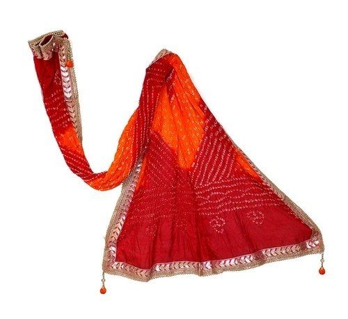 Red And Orange Color Printed Pattern Ladies Silk Dupatta For Casual And Daily Wear