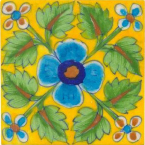 4 X 4 Inch Blue Pottery Home Decorative Indian Wall Tiles (Pack Of 6 Tiles)