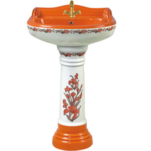 Any Color Attractive Glossy Beautiful Hand-Painted Design Pedestal Ceramic Wash Basin