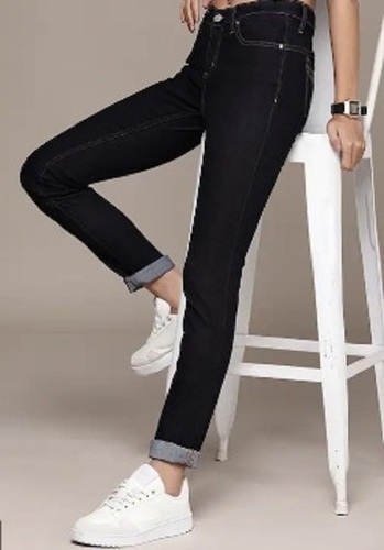 Ladies Black Skinny Jeans Cotton Blend, 32 Inch Waist Size