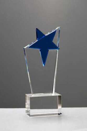 Blue Crystal Gold Star Award Trophy For School, College, Office And Corporate Use