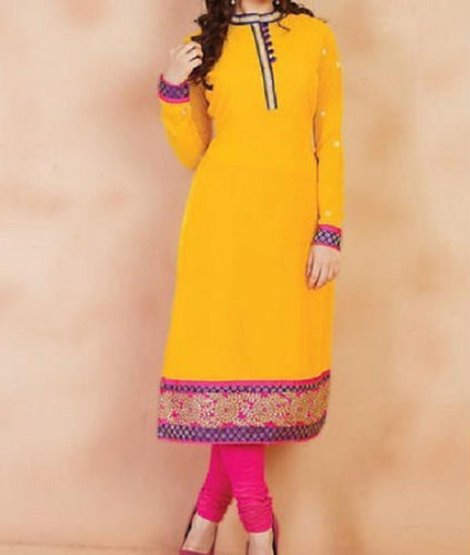 Yellow Washable And Breathable Cotton Fabric Ladies Designer Kurti, For Casual Wear