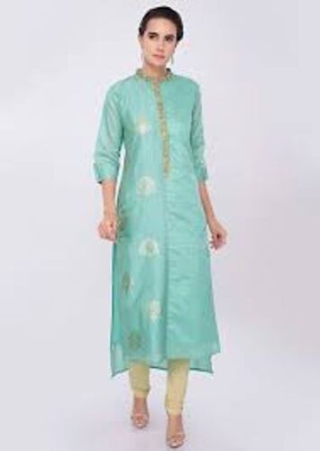 Women Fancy Embroidered Zari Blue Color Kurti