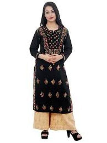 Silk Women'S Fancy Execellent Comfortable Ladies Zari Black Golden Color Kurti