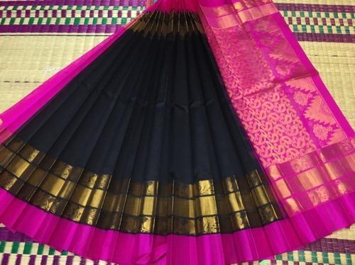 South Casual Wear Stylish Look Beautifull Black With Purple Border Silk Saree With Blouse Piece