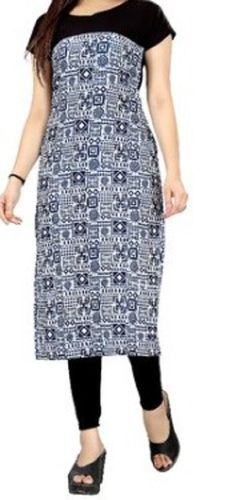 Comfortable And Washable Black Blue Short Sleeves Round Neck Ladies Cotton Kurti