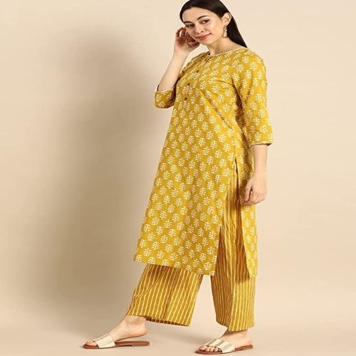 Multi Colour A Long-Stitched Dress With Slits On Both Sides Women'S Cotton Blend Kurta 