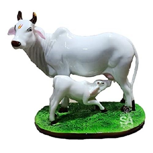 White Kamdhenu Cow And Calf Animal Statue